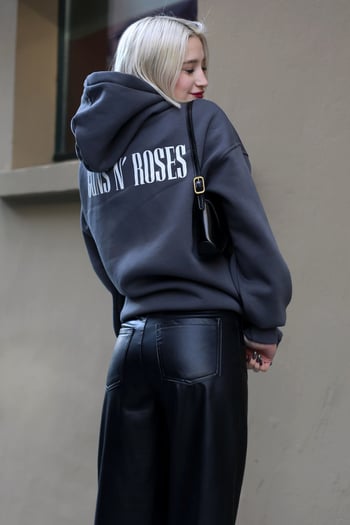 Anthracite Printed Oversize Hoodie Sweatshirt MG1581