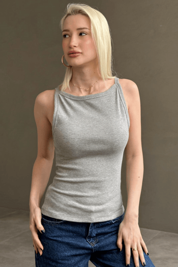 Gri Biyeli Vücudu Saran Fitilli Modern Kesim Atlet MG2681