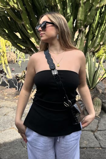 Siyah Büzgülü Kalın Streç Bandeau Top MG2164