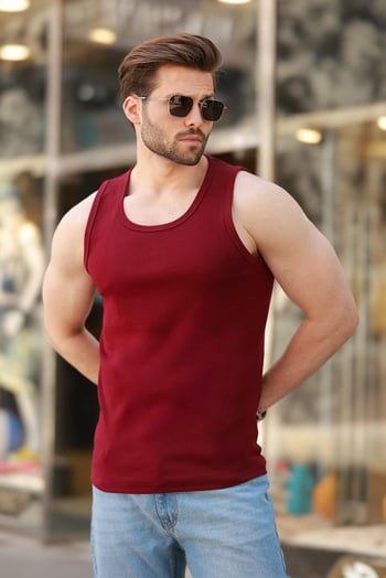 Bordo Kalın Askılı Basic Erkek Atlet E7157