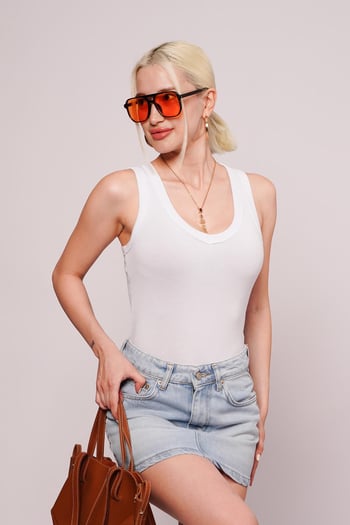 Beyaz Derin V Yaka %100 Pamuklu Basic Kadın Atlet Mg2405