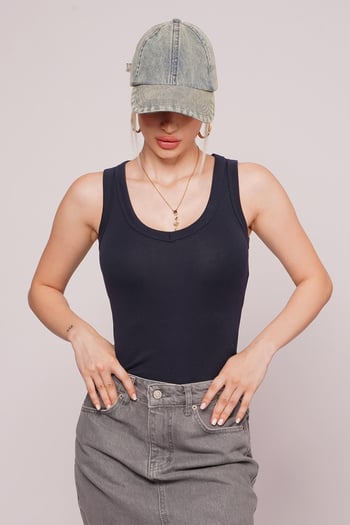 Lacivert Derin V Yaka %100 Pamuklu Basic Kadın Atlet Mg2405