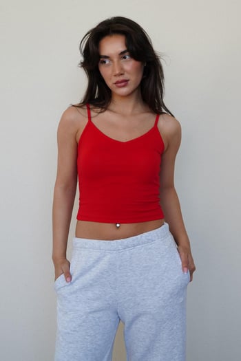 Kırmızı Askılı V Yaka Crop Top MG2454