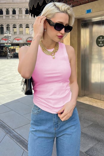 Pembe Kalın Askılı Regular Kesim  Basic Atlet MG2059