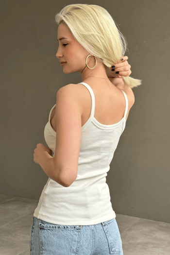 Beyaz Biyeli Vücudu Saran Fitilli Modern Kesim Atlet MG2681