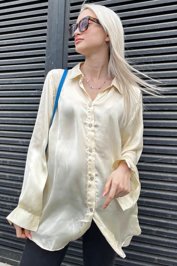 Bej Basic Kadın Saten Gömlek MG1326