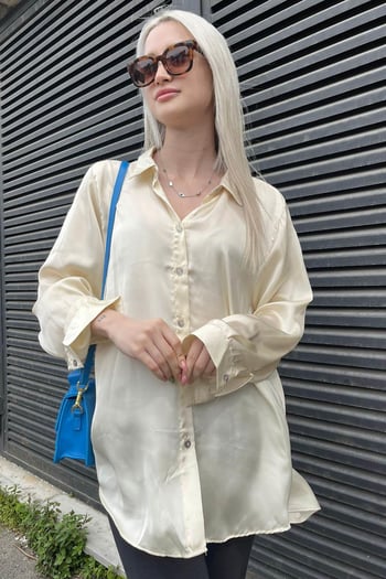 Bej Basic Kadın Saten Gömlek MG1326