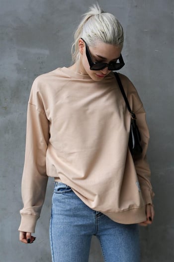 Bej Basic Oversize Kadın Sweatshirt MG1686