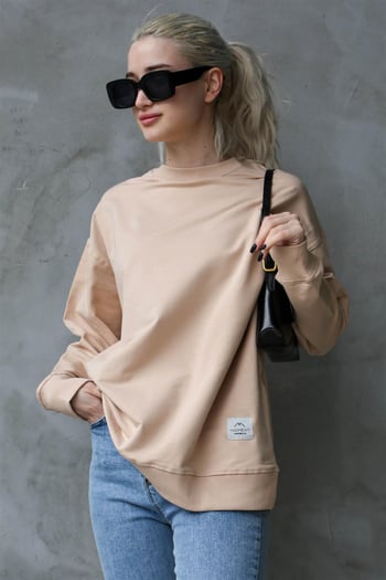 Bej Basic Oversize Kadın Sweatshirt MG1686