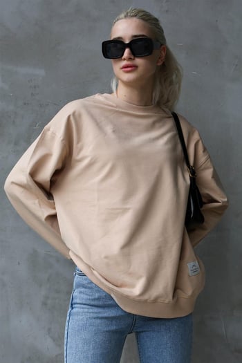 Bej Basic Oversize Kadın Sweatshirt MG1686