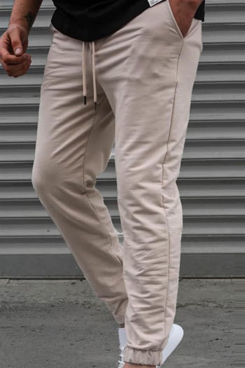 Bej Basic Paçası Lastikli Erkek Eşofman 5494