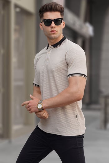 Bej Basic Polo Yaka Tişört 5893