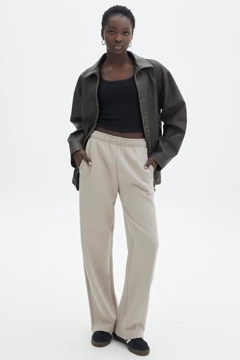 Bej  Wide Leg Basic Eşofman Altı MG1916