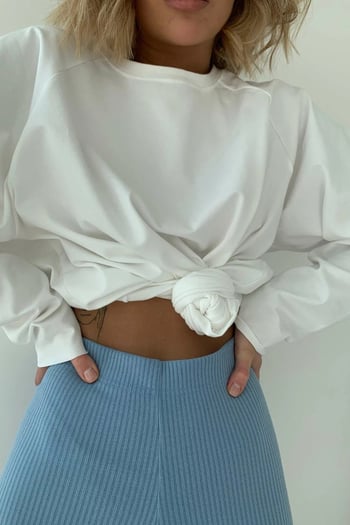 Beyaz Basic Bisiklet Yaka Kadın Sweatshirt MG1691