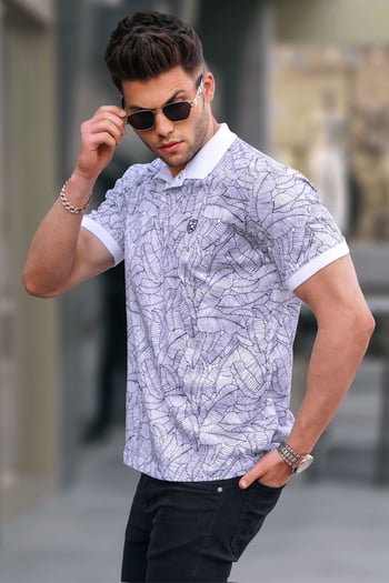 Men Designed White Polo T-Shirt 5876