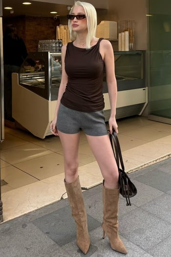 Acı Kahverengi Omzu Büzgülü Kadın Şık Bluz MG2688