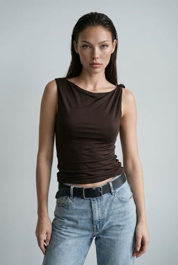 Acı Kahverengi Omzu Büzgülü Kadın Şık Bluz MG2688