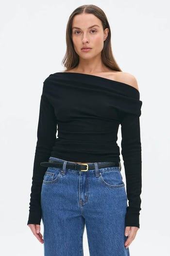 Siyah Kadın Off Shoulder Uzun Kollu Bluz MG2567