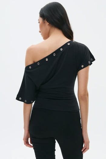 Siyah Off Shoulder Metal Detaylı Kadın Bluz MG2671