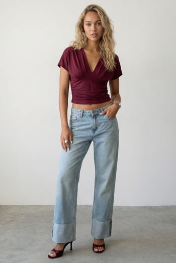 Bordo Büzgülü Kruvaze Yaka Sandy Bluz MG2781