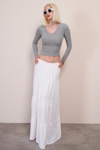 Gri V Yaka Uzun Kollu Kaşkorse Body MG2192