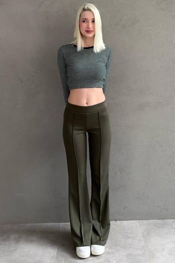 Yeşil Çizgili Uzun Kollu Kadın Body MG2657