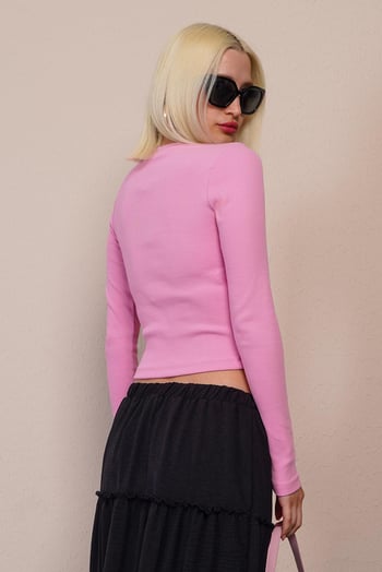 Pembe V Yaka Uzun Kollu Kaşkorse Body MG2192