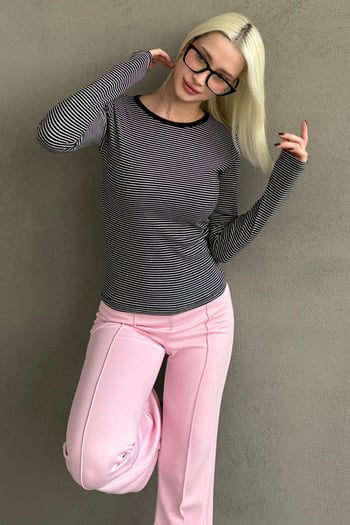 Siyah Çizgili Uzun Kollu Kadın Body MG2657