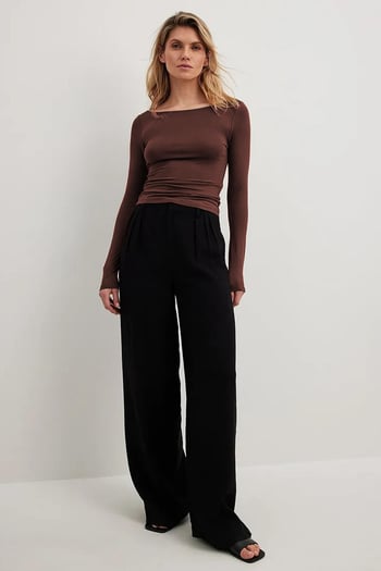 Kahverengi Kayık Yaka Basic Kadın Body MG1997