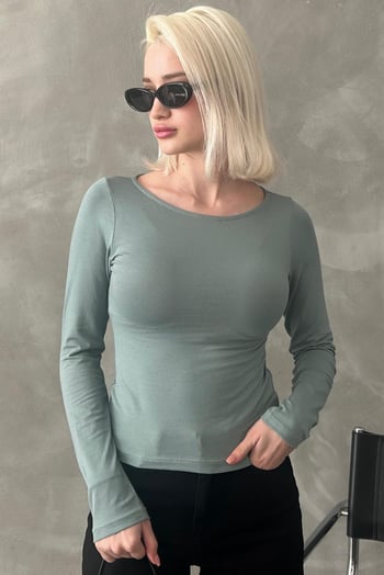 Turkuaz Kayık Yaka Basic Kadın Bluz  MG1997