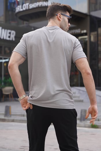 Boyalı Gri Regular Fit Basic Erkek Tişört 6069