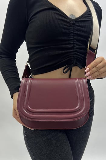 Bordo Kanvas Askılı Kapaklı Çanta MG2111