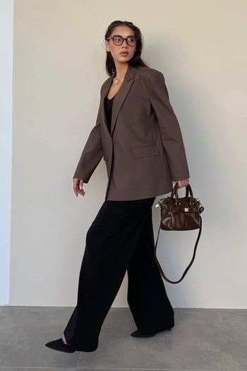 Kahverengi Oversize Blazer Kadın Ceket Mg2445