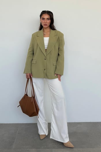 Çağla Yeşili Keten Blazer Kadın Ceket Mg2443