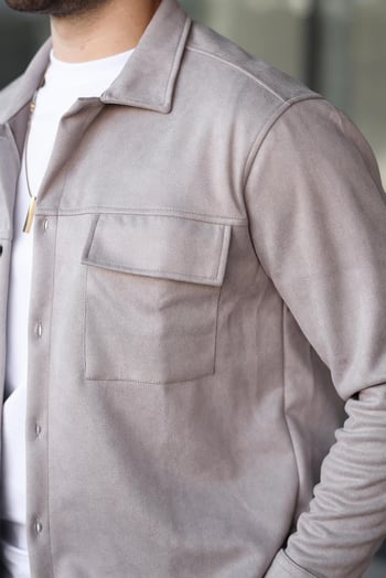 Gri Cep Detaylı Gömlek Ceket 6748