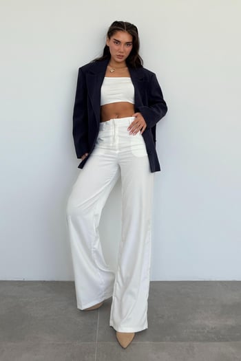 Lacivert Keten Blazer Kadın Ceket Mg2443