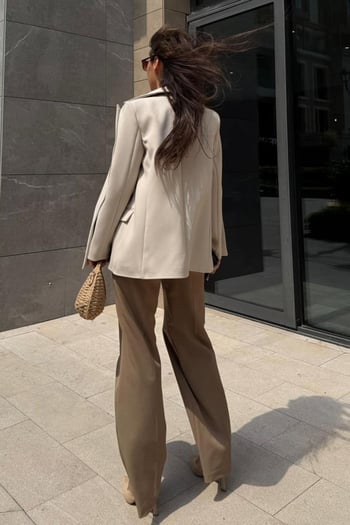 Taş Rengi Astarlı Kadın Blazer Ceket Mg2508