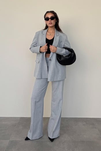 Gri Oversize Blazer Kadın Ceket Mg2445