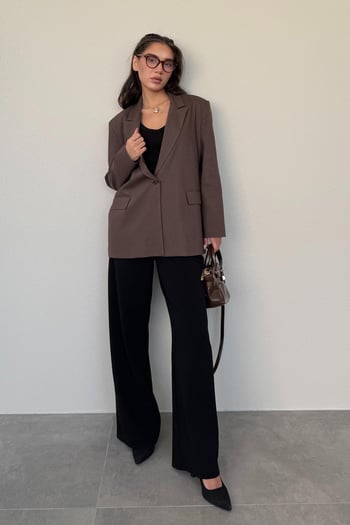 Kahverengi Oversize Blazer Kadın Ceket Mg2445
