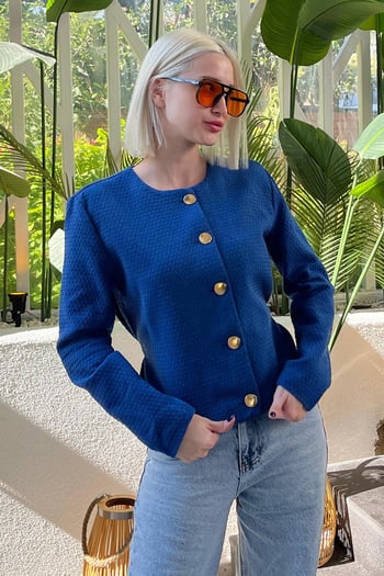 Saks Kemerli Ve Dokulu Kadın Ceket MG2209