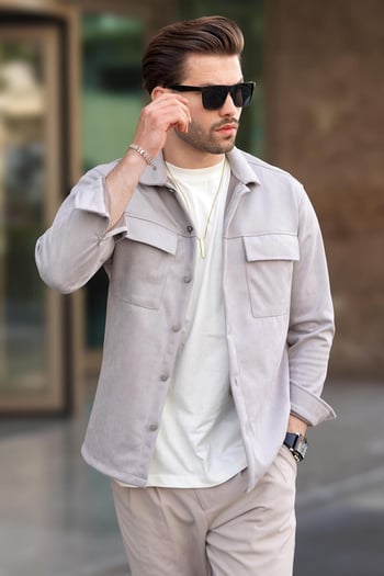 Gri Cep Detaylı Gömlek Ceket 6748