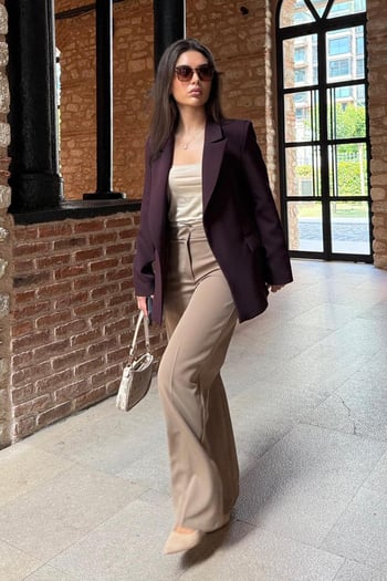 Mürdüm Astarlı Kadın Blazer Ceket Mg2508