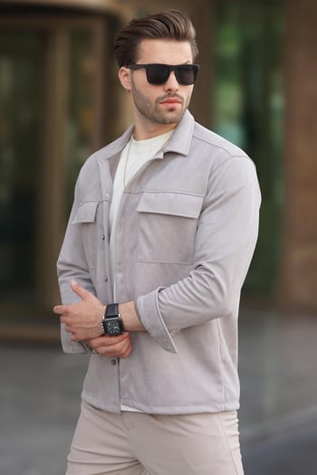 Gri Cep Detaylı Gömlek Ceket 6748