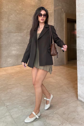 Kahverengi Astarlı Kadın Blazer Ceket Mg2508