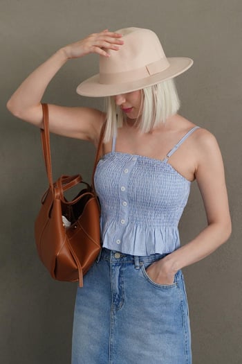 Bebe Mavisi Ayarlanabilir Askı Pötikareli Crop Mg2371 