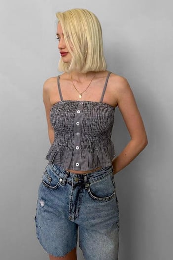 Siyah Ayarlanabilir Askı Pötikareli Crop Mg2371 