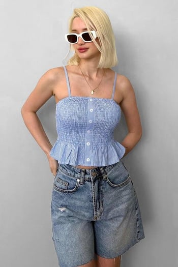 Bebe Mavisi Ayarlanabilir Askı Pötikareli Crop Mg2371 
