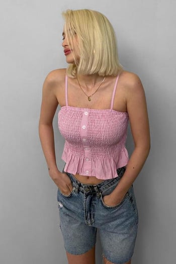 Pembe Ayarlanabilir Askı Pötikareli Crop Mg2371 