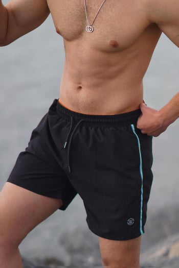 Siyah Yandan Şeritli Cepli Erkek Deniz Şortu 6896