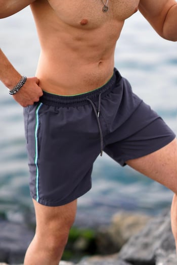 Antrasit Yandan Şeritli Cepli Erkek Deniz Şortu 7212